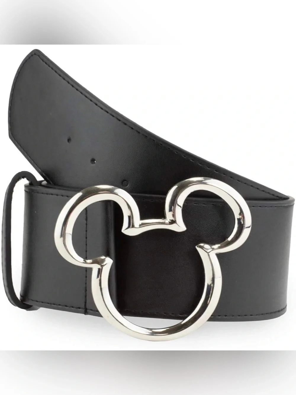 NWT Disney Black Wide Buckle‎ Down Belt With Mickey Mouse Buckle -- L